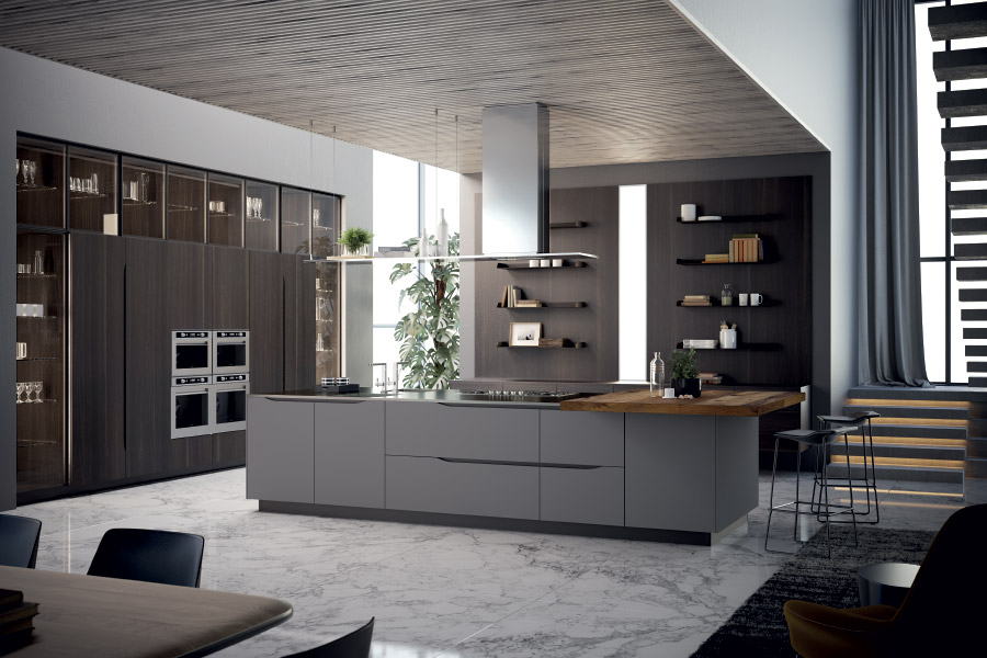 Grey modern Italian kitchen, custom designed by O.NIX Kitchens of Toronto for modern homes in the GTA